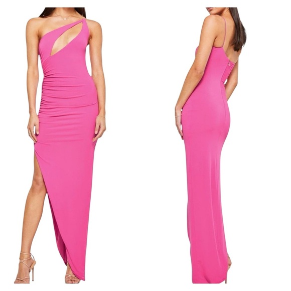 NWT Nookie Envy Cutout Gown in Hot Pink Size Medium | Slit Maxi Dress - Picture 1 of 6